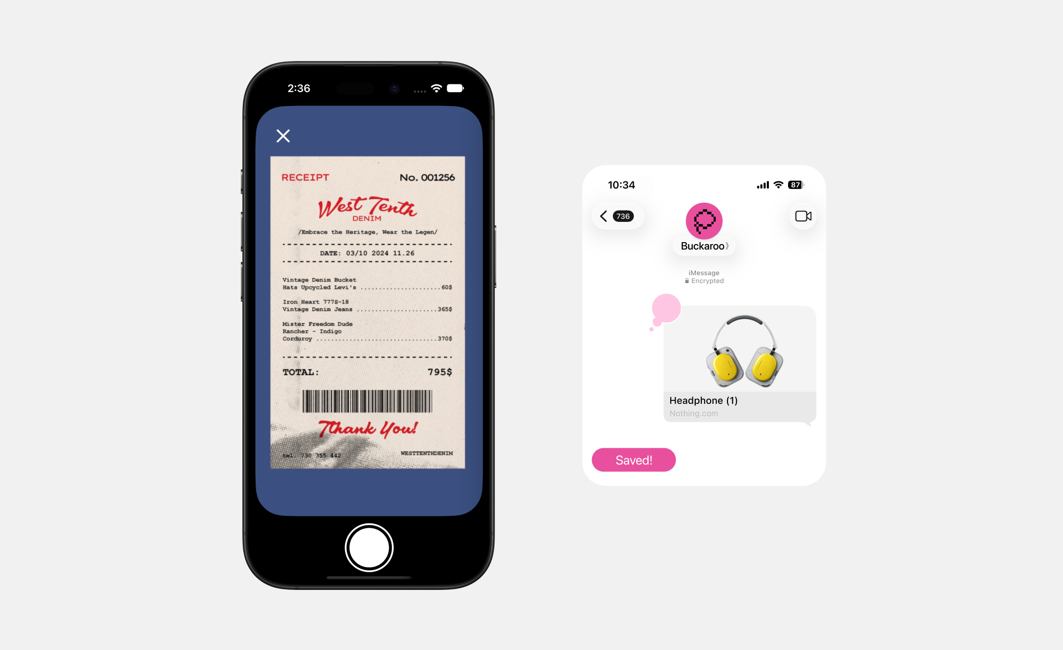 Buckaroo: Receipt camera for capturing an offline purchase.