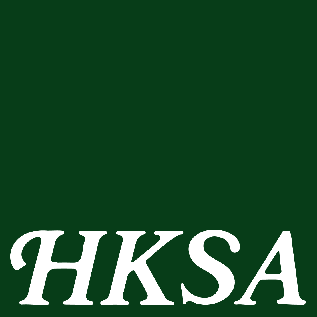 White HKSA wordmark on deep green