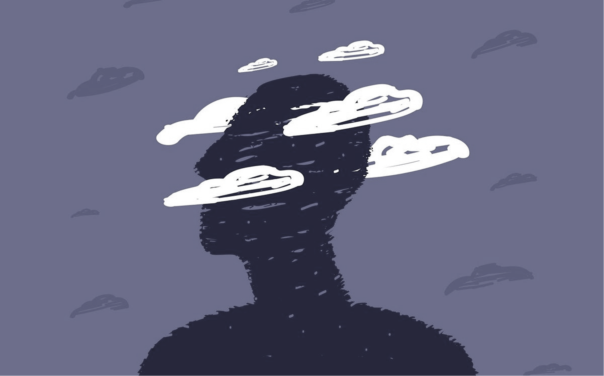 Illustration of a silhouette obscured by clouds