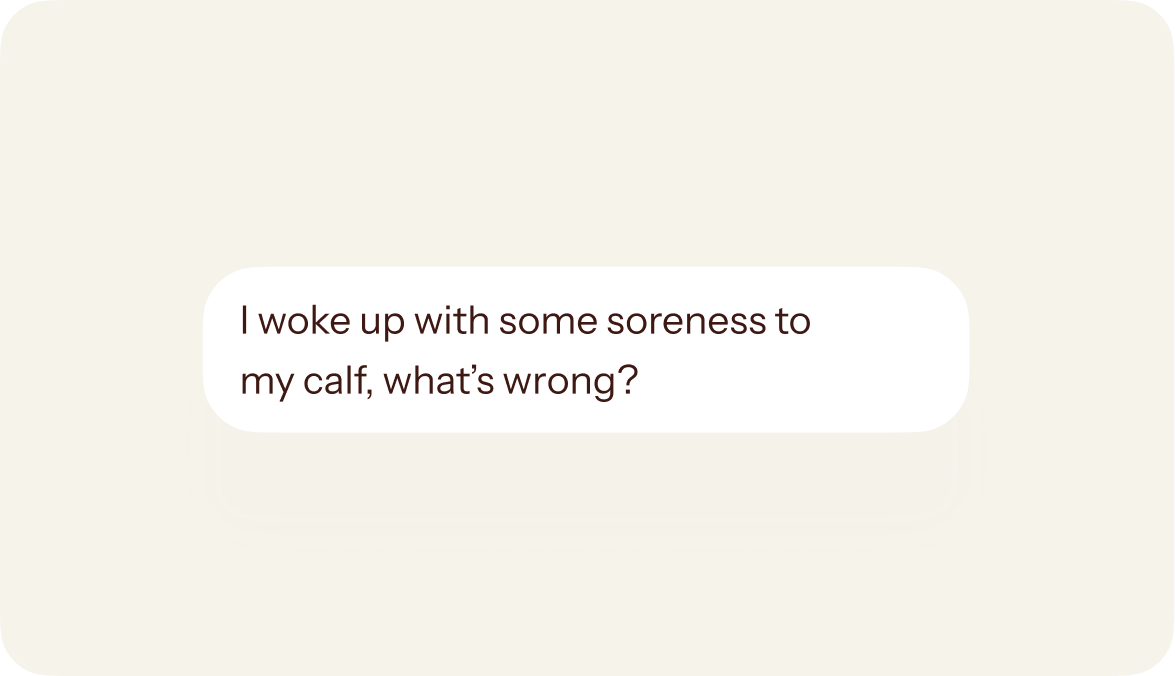 Outer chatbot message asking about calf soreness