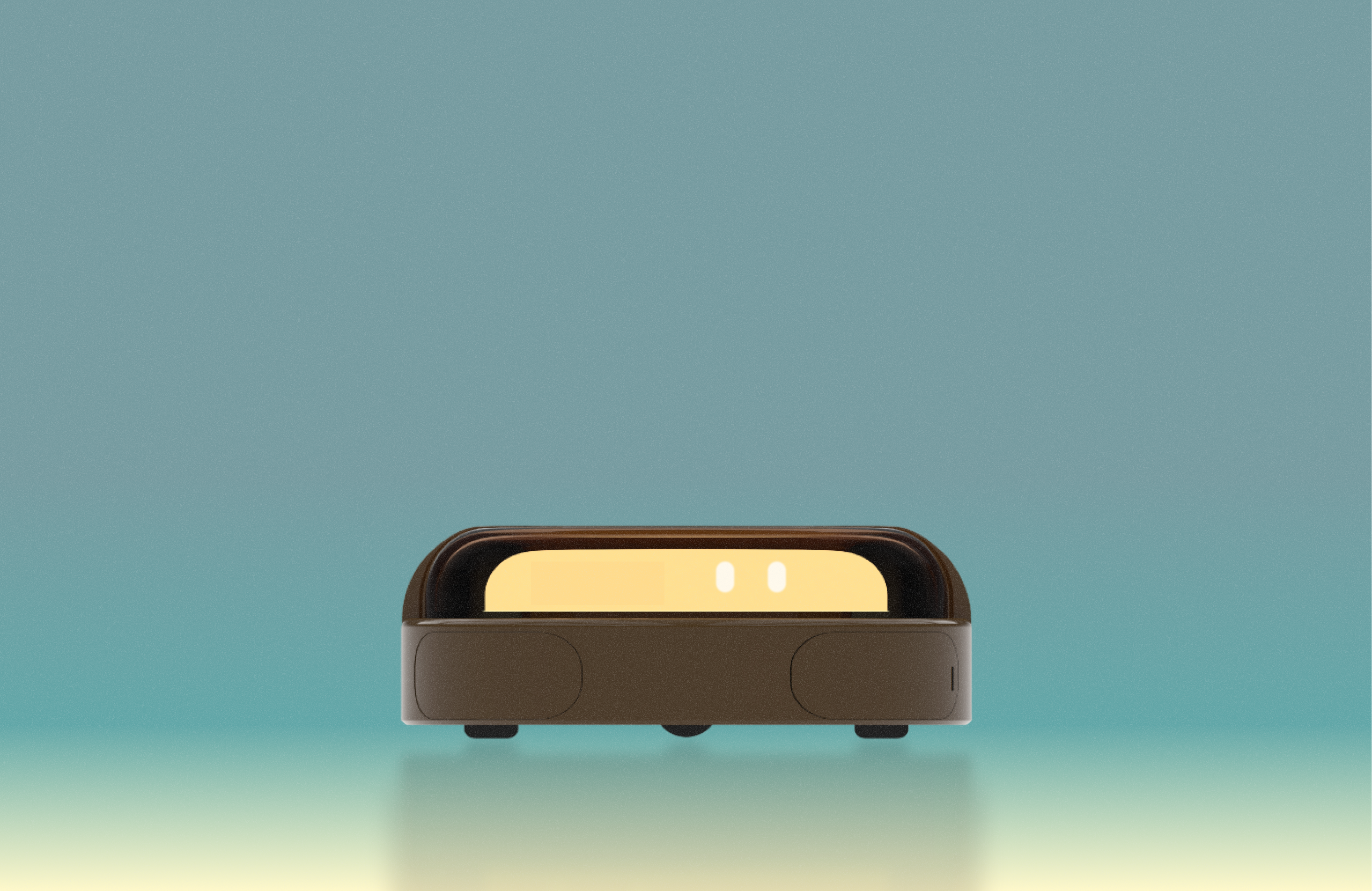 Personal cleaning robot with a warm yellow illuminated face